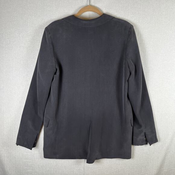 Equipment Femme 100% Silk Black Blazer Womens Size Medium Back Slit Shoulder Pad - Picture 2 of 10